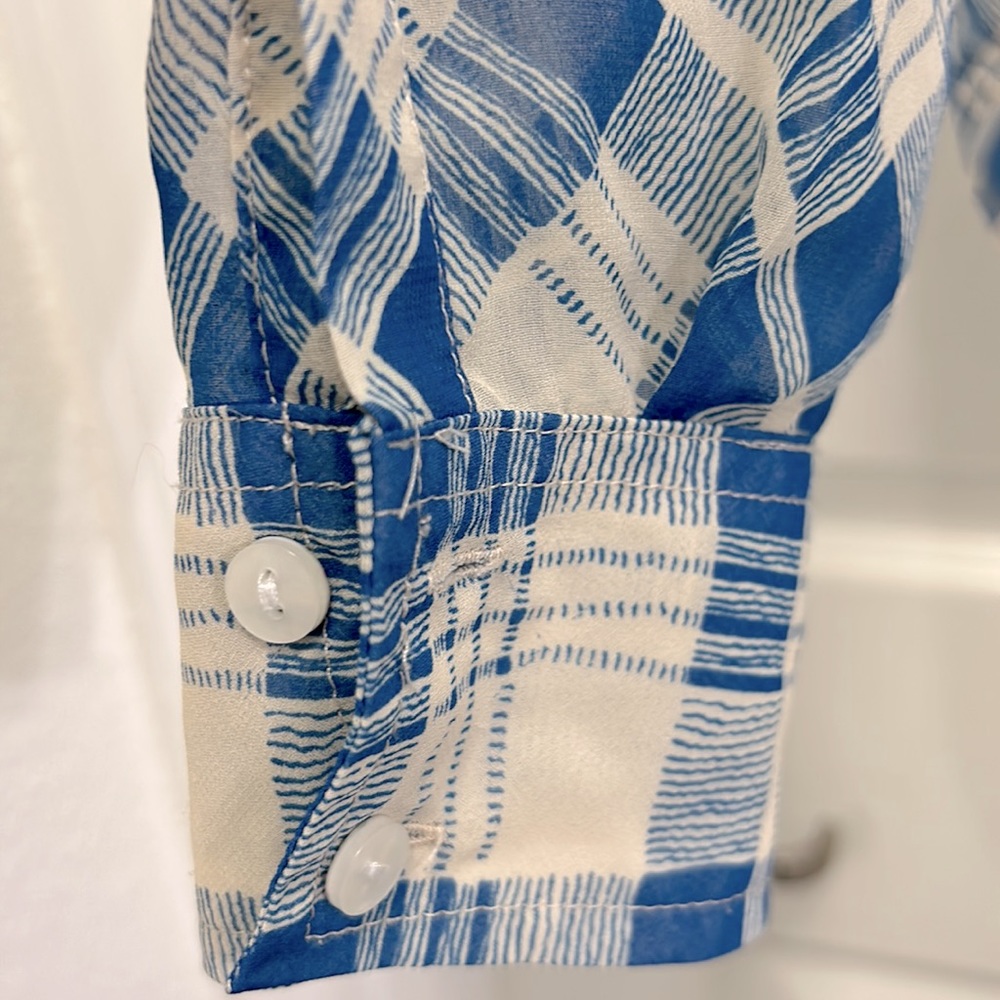 Free People Womens Top Sz XS/TP Easy Rider Sheer Blue Cream Checked Button Down - Picture 6 of 9